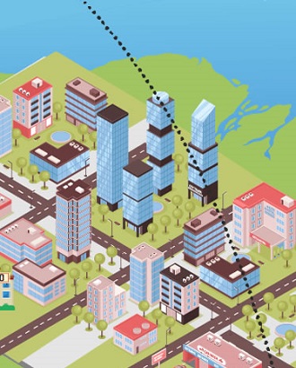 satélite social dibujo de una ciudad con el satélite