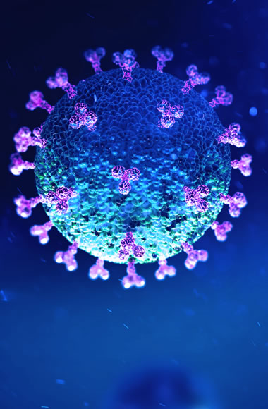 figura del coronavirus en fondo azul
