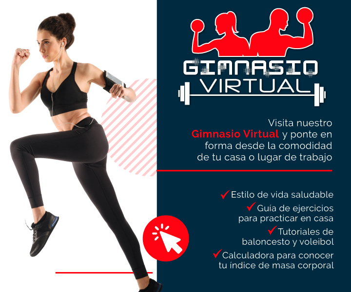 Publicidad -  afiche mujer deportista con una información del Gimnasio Virtual