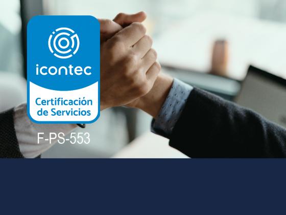 Manos estrechando junto con Logo Icontec