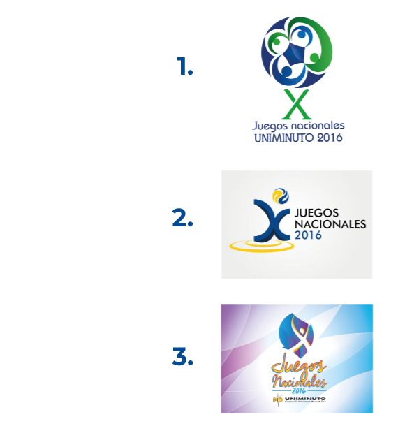 Logos ganadores del concurso del diseño del logo X Juegos Nacionales UNIMINUTO.