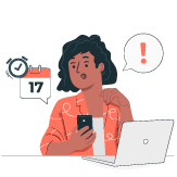 Ilustración joven revisando computador y celular