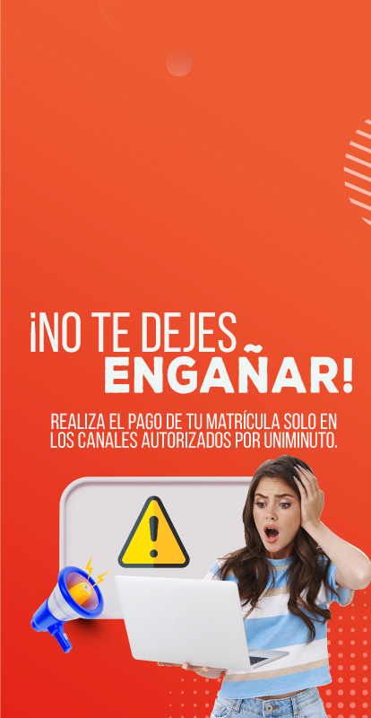 banner estafas pago de matrículas mujer con computador 