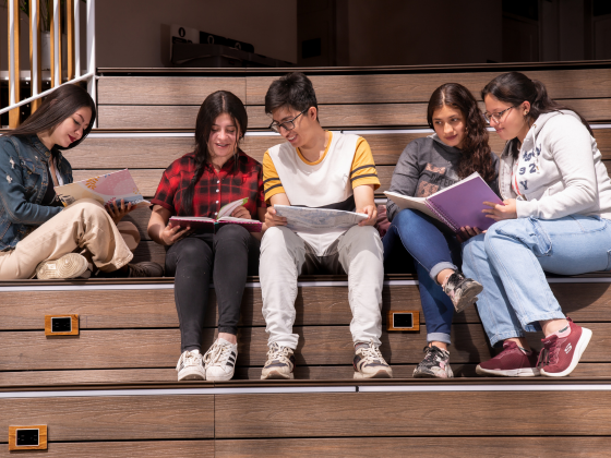 Estudiantes estudiando en escaleras