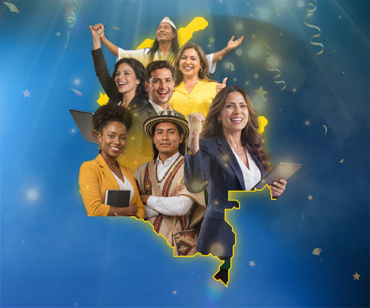 Imagen de personas y mapa de Colombia