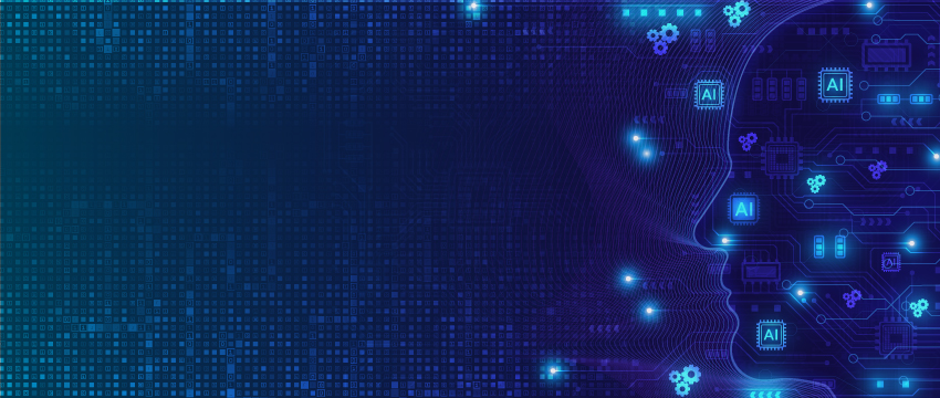 Fondo azul con íconos de IA