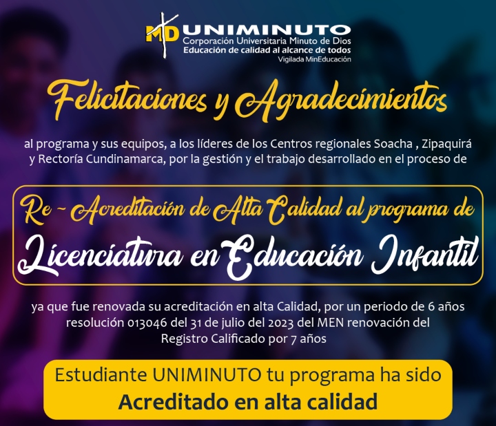 Imagen informativa sobre la reacreditación institucional en UNIMINUTO Cundinamarca. 