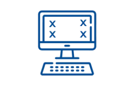 ícono de un computador con su teclado y monitor con sígnos de cancelado 