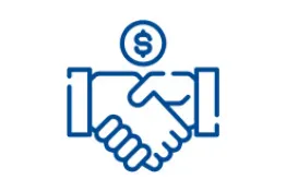 ícono con símbolo de dos manos unidas, tomándose la una a la otra, con un signo de peso en la parte superior