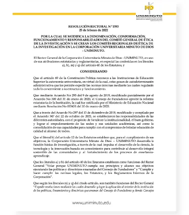Resolución rectoral N° 1593 25 de febrero de 2022