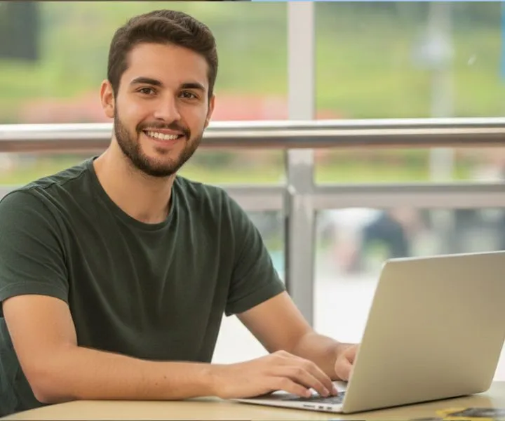estudiante de UNIMINUTO con un computador portátil