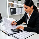 Auxiliar contable laborando en oficina