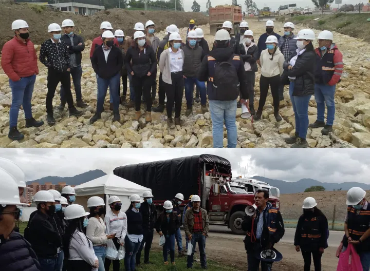 Estudiantes UNIMINUTO de ingeniería civil en salida de campo con INVIAS 