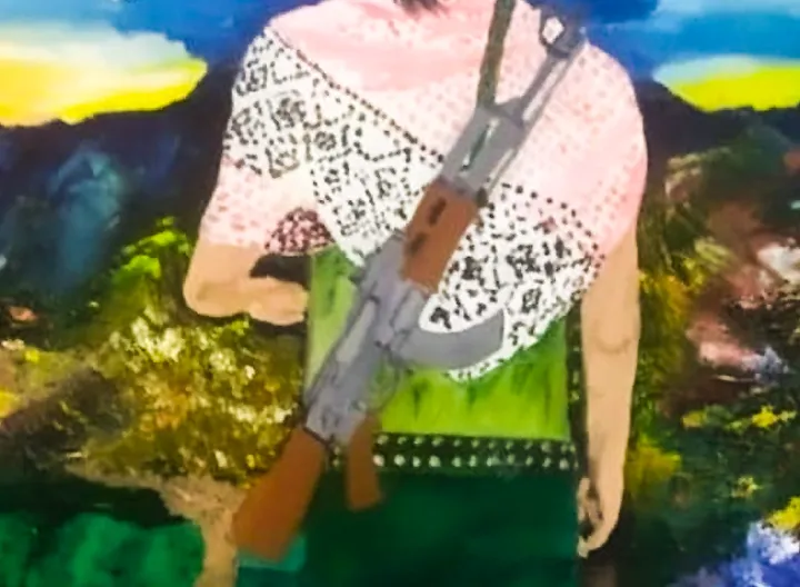 Pintura, campesino con fusil terciado