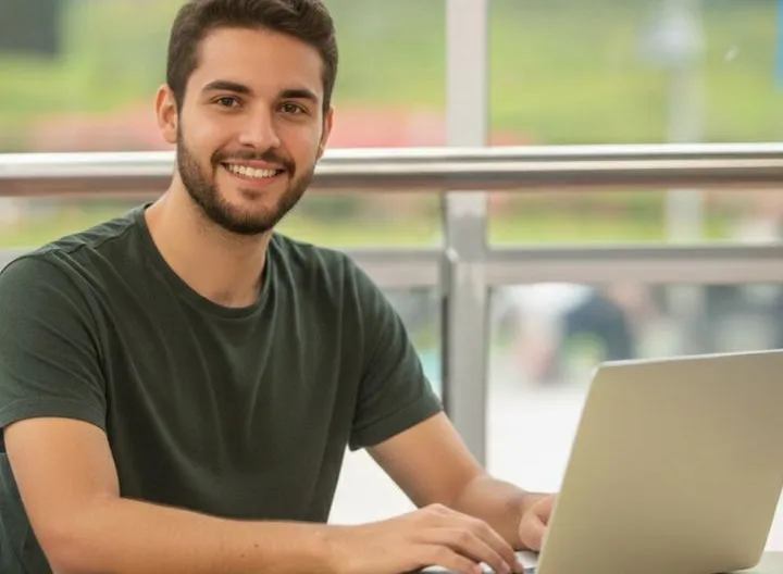 estudiante de UNIMINUTO con un computador portátil