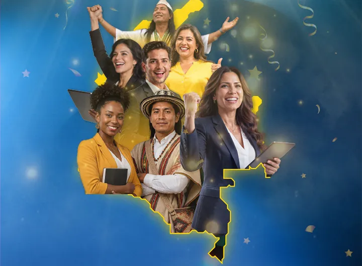 Imagen de personas y mapa de Colombia